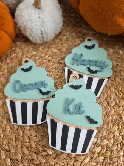 Haunted Cupcake Boo Bag Tag - Personalised Wooden and Acrylic Personalised Name Tag