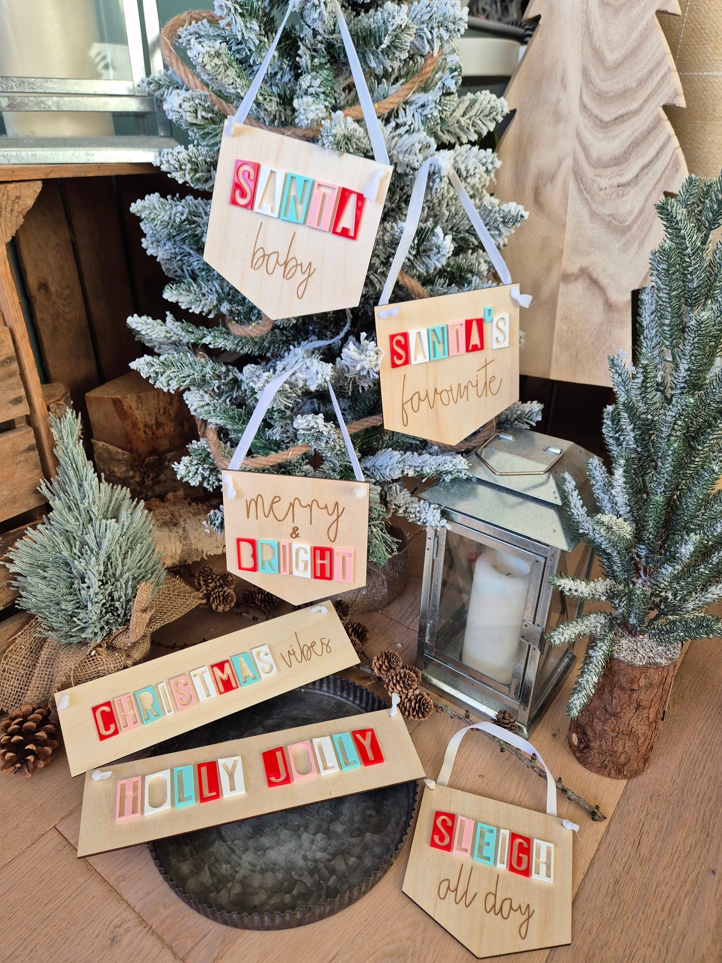 Santa Baby Retro Acrylic and Wooden Flag Hanging Sign