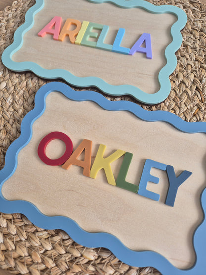 Rainbow 'All Year Round' Crate Plaque and Name Sign - Personalised Wooden and Acrylic Wavy Wall Decor