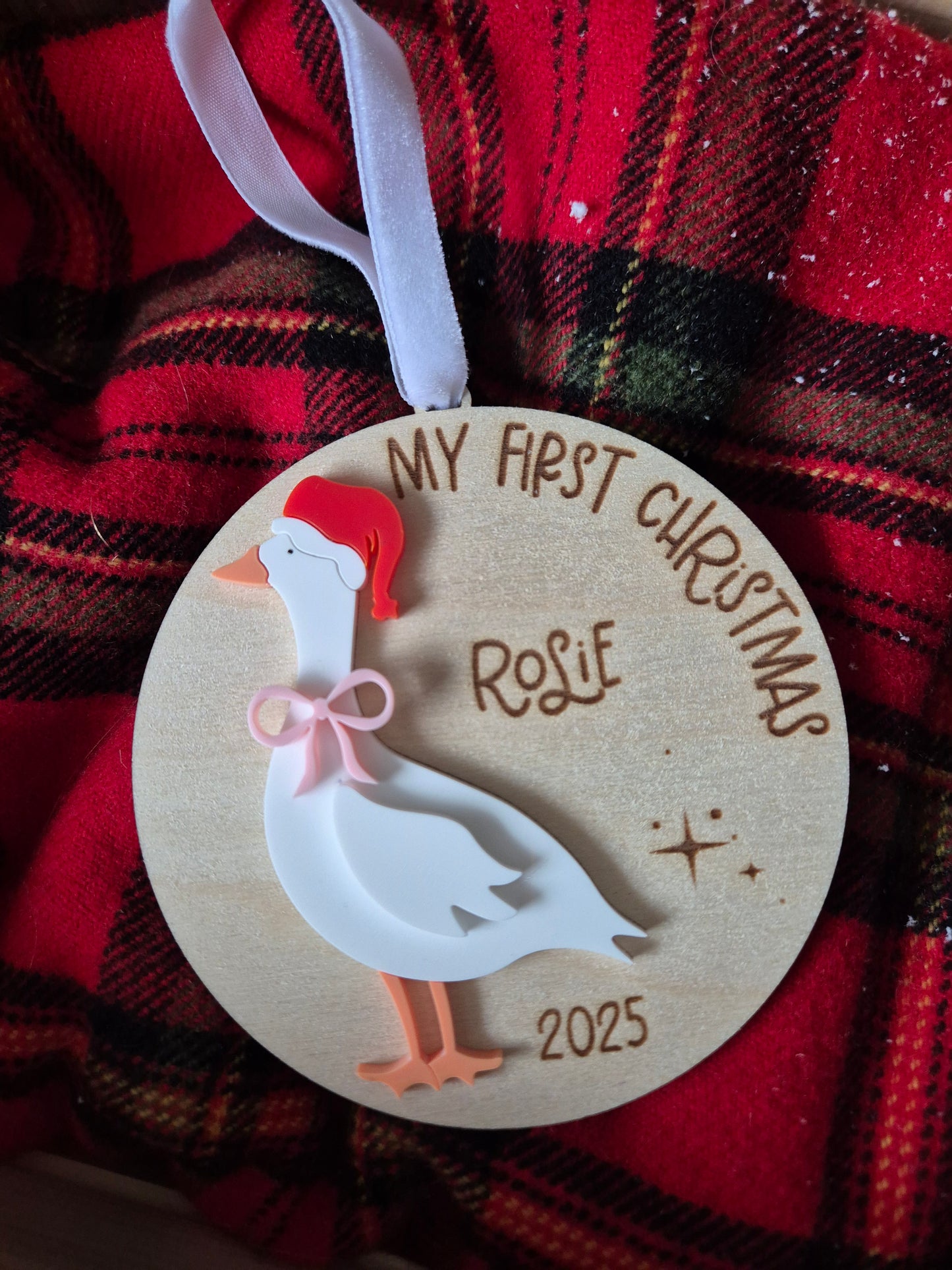 Baby's First Christmas Hanging Ornament - Personalised Santa Goose Tree Decoration