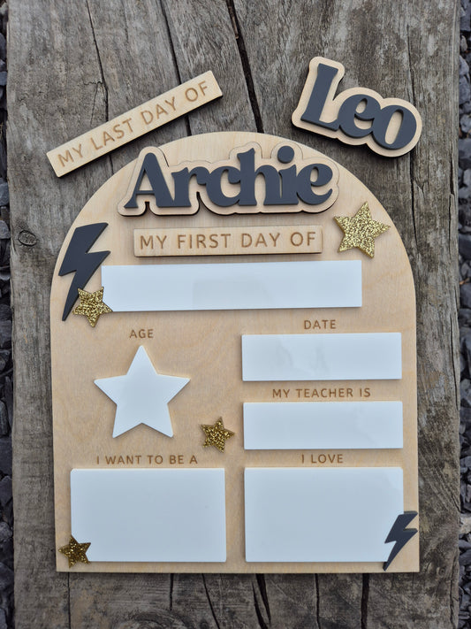 Personalised Lightening Bolt Back to School Board - Reusable Wooden and Acrylic Sign