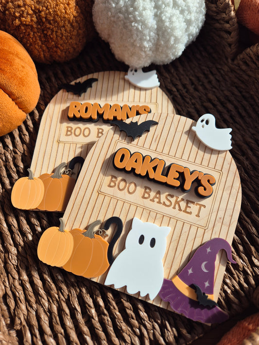 Spooky Cute Interchangeable Crate and Boo Basket Plaque - Dark Theme