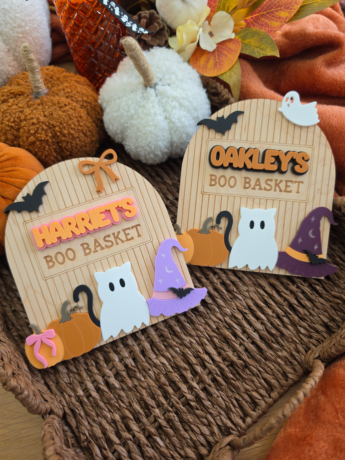 Spooky Cute Interchangeable Crate and Boo Basket Plaque - Dark Theme