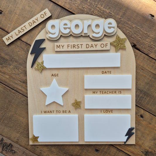 Personalised Lightening Bolt Back to School Board - Reusable Wooden and Acrylic Sign