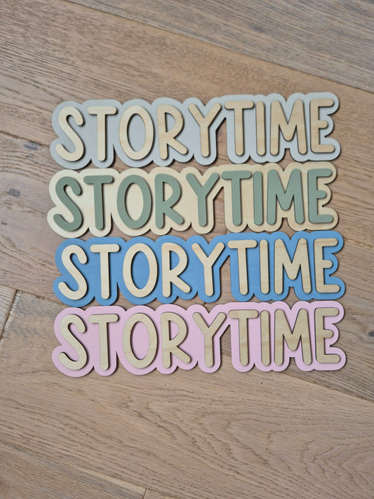 Double Layer 'Storytime' Wall Sign - Hand-painted Wooden Phrase - READY MADE Choice of Colours