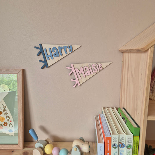 Personalised Wooden Pennant Flag - Custom Name Sign