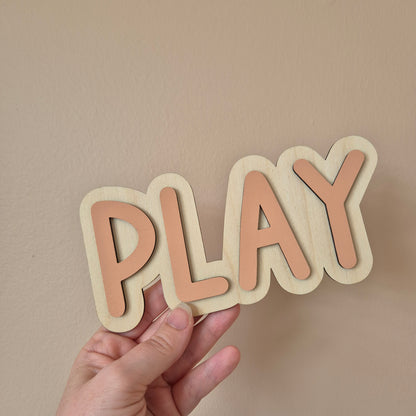 Double Layer 'Play' Wall Sign - Hand-painted Wooden Phrase