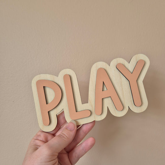 Double Layer 'Play' Wall Sign - Hand-painted Wooden Phrase