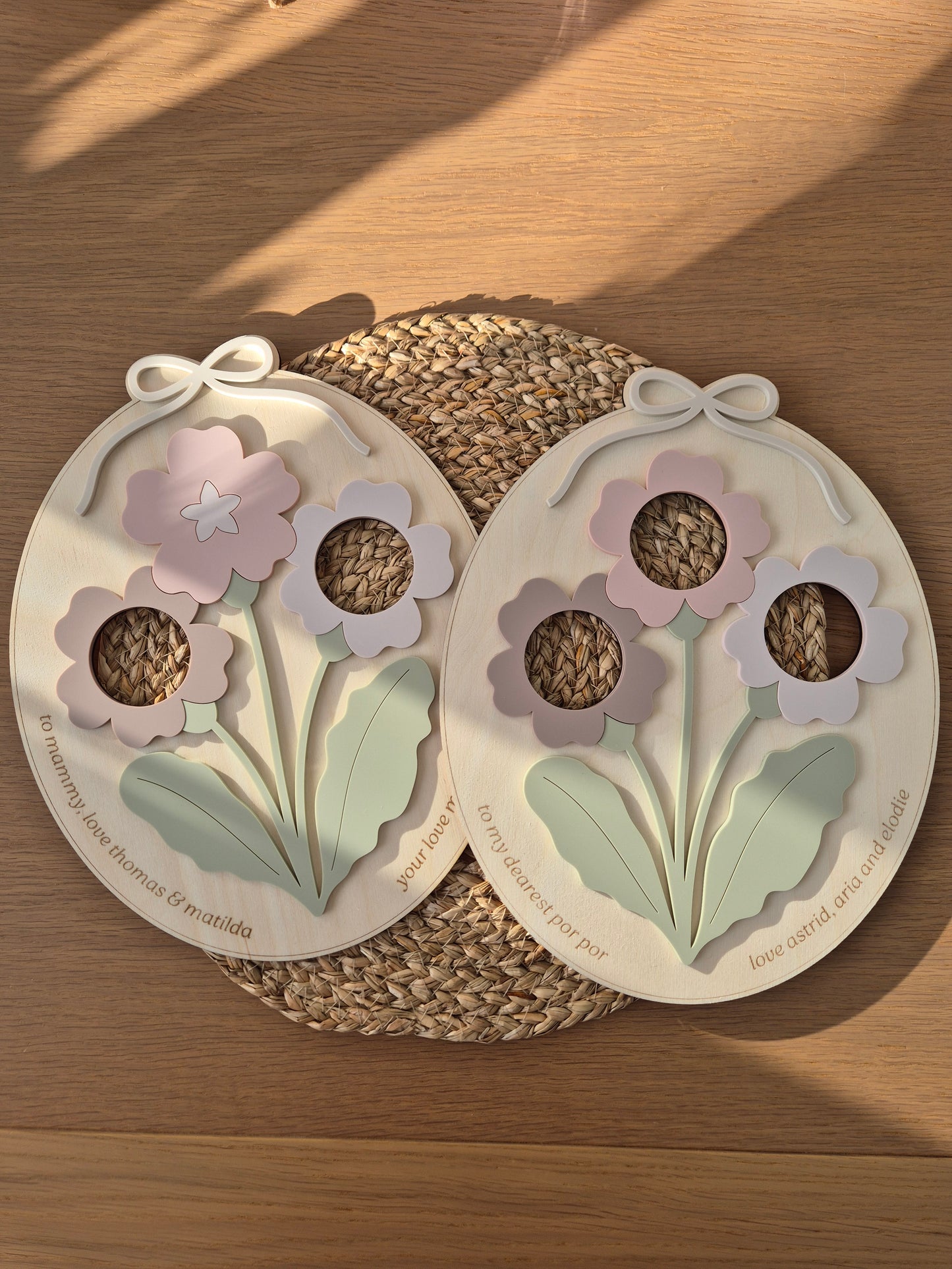 Mother's Day Photo Bouquet Plaque - Personalised Wooden and Acrylic Oval Floral Sign