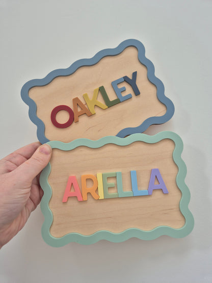 Rainbow 'All Year Round' Crate Plaque and Name Sign - Personalised Wooden and Acrylic Wavy Wall Decor
