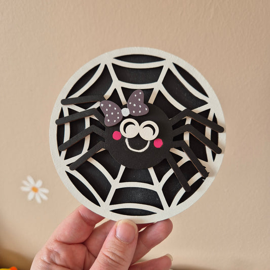 Spider Web Wooden Wall Decoration | Hand-painted Round Sign