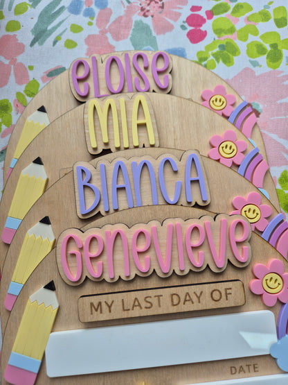 Personalised Pastel Rainbow Back to School Board - Reusable Wooden and Acrylic Sign