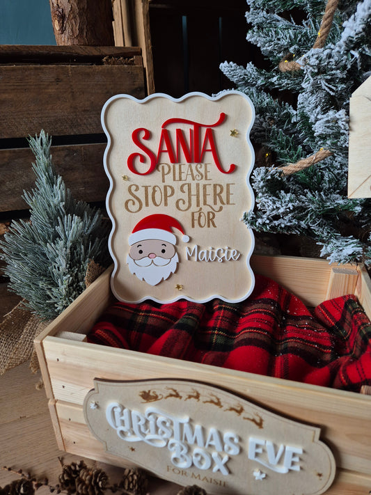 Christmas Traditions Santa Please Stop Here Sign - Personalised Retro Plaque