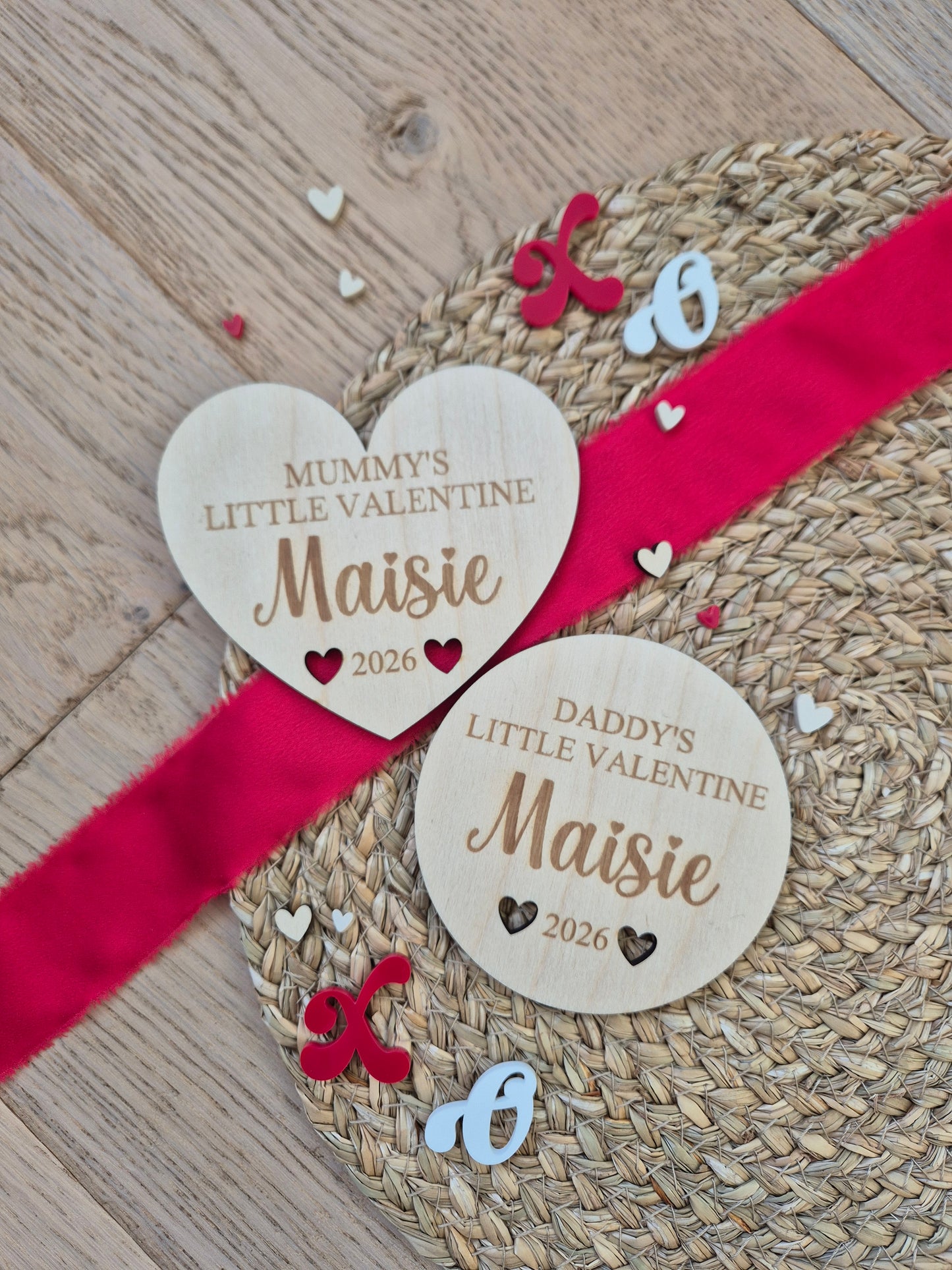 Little Valentine's Engraved Wooden Heart or Disc - Personalised Milestone Photo Prop Keepsake
