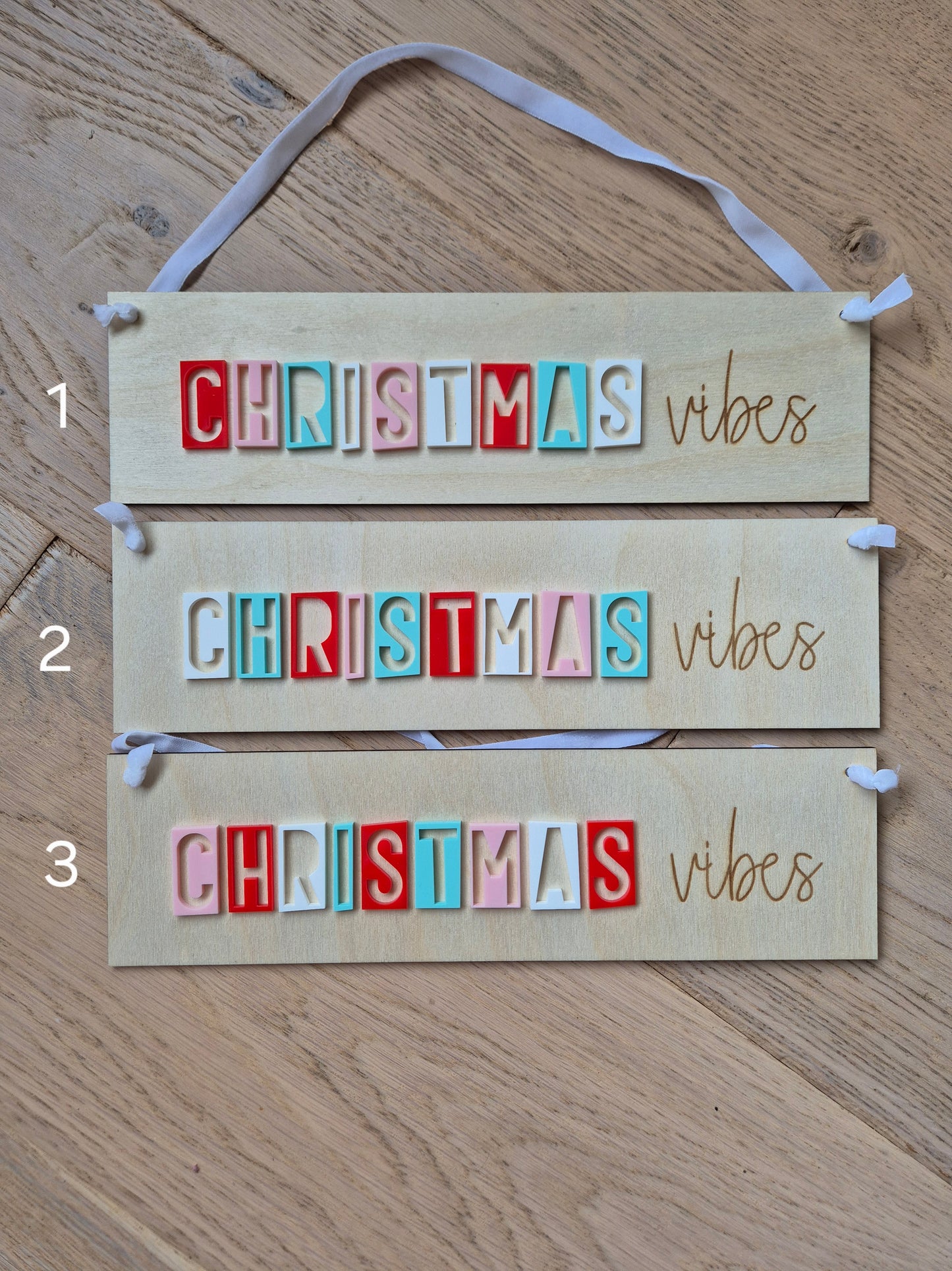 Christmas Vibes Retro Acrylic and Wooden Hanging Sign