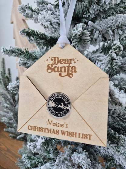 Christmas Traditions Letter to Santa Hanging Tree Ornament - Personalised Silver or Gold Dear Santa Decoration