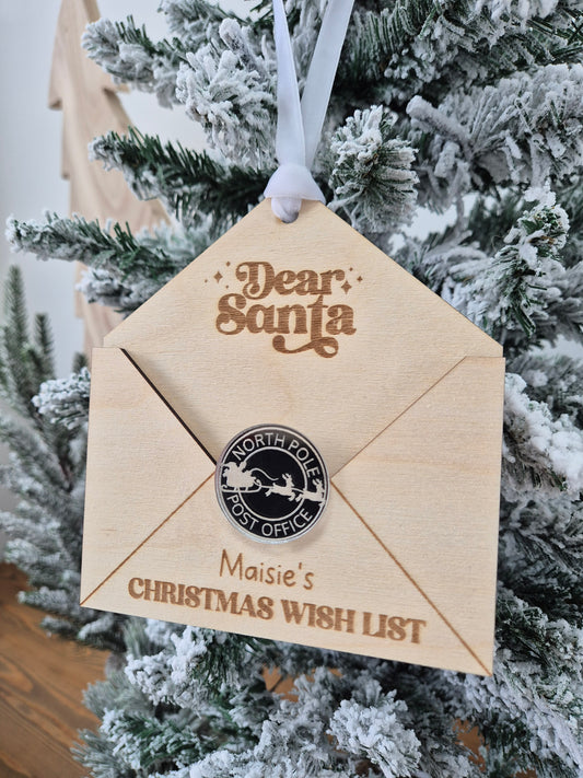 Christmas Traditions Letter to Santa Hanging Tree Ornament - Personalised Silver or Gold Dear Santa Decoration