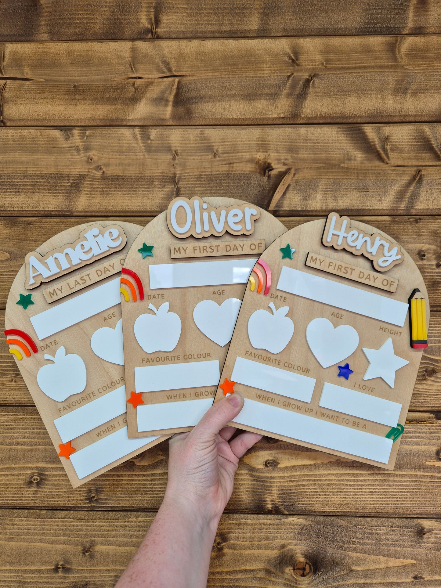 Personalised Back to School Board Pencil Theme Layout 1 - Reusable and Interchangeable Wooden and Acrylic Sign