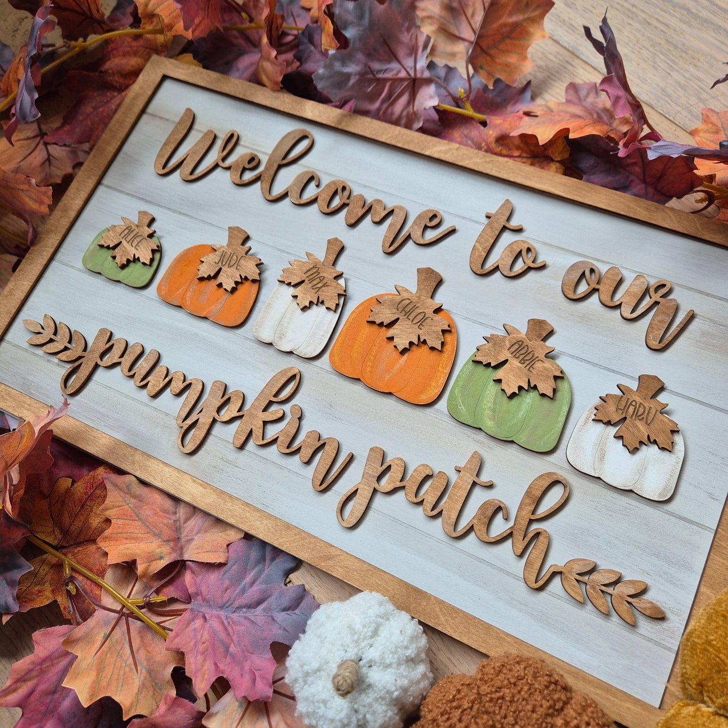 'Welcome to our Pumpkin Patch' Personalised Sign | Large Rustic Wooden Family Wall Art