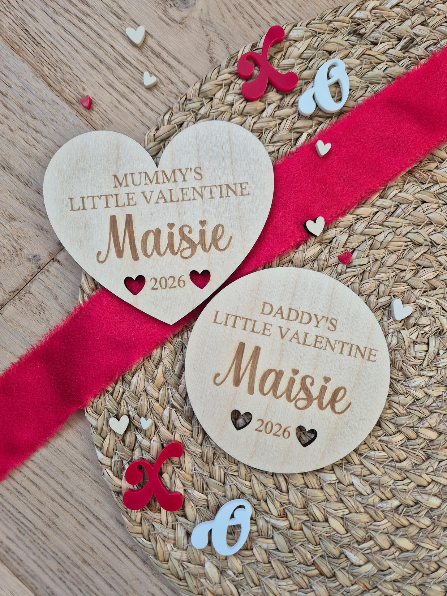 Little Valentine's Engraved Wooden Heart or Disc - Personalised Milestone Photo Prop Keepsake