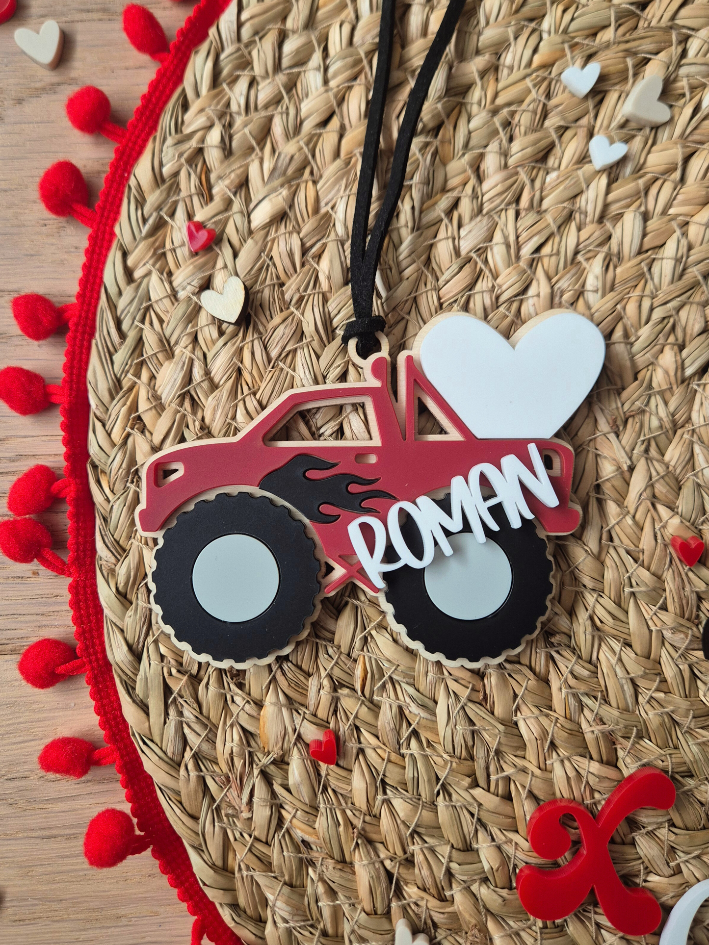 Personalised Valentine's Day Monster Truck Basket Name Tag