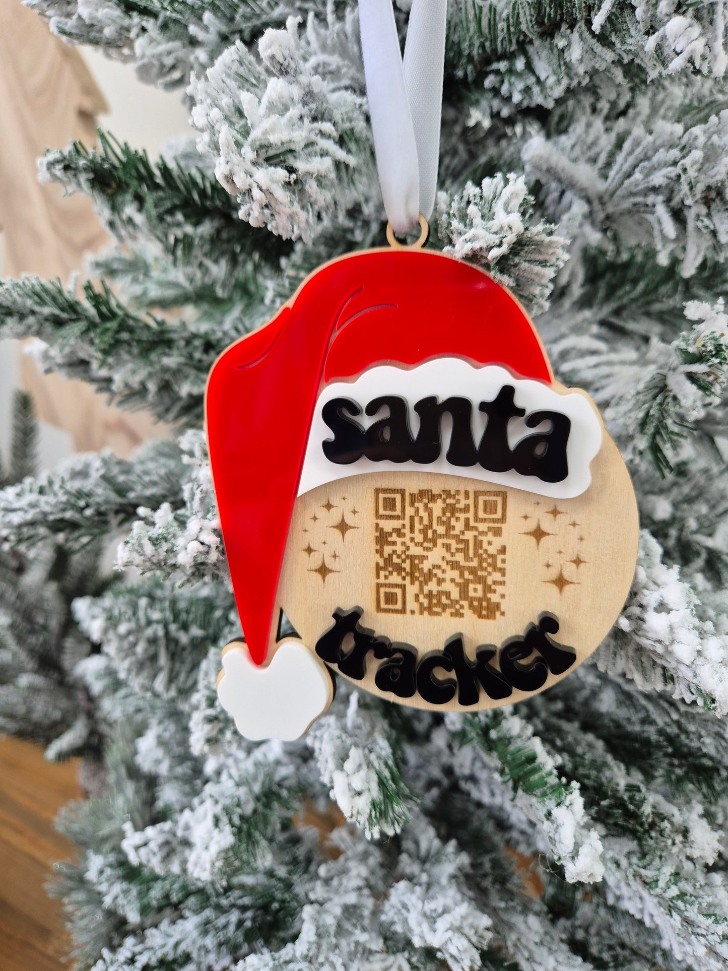 Santa Tracker Christmas Hanging Ornament - Wood and Acrylic Christmas Eve Decoration