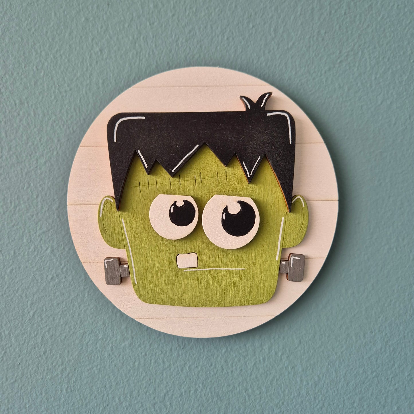 Frankenstein Round Hand-painted Wooden Sign