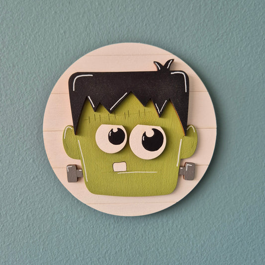 Frankenstein Round Hand-painted Wooden Sign