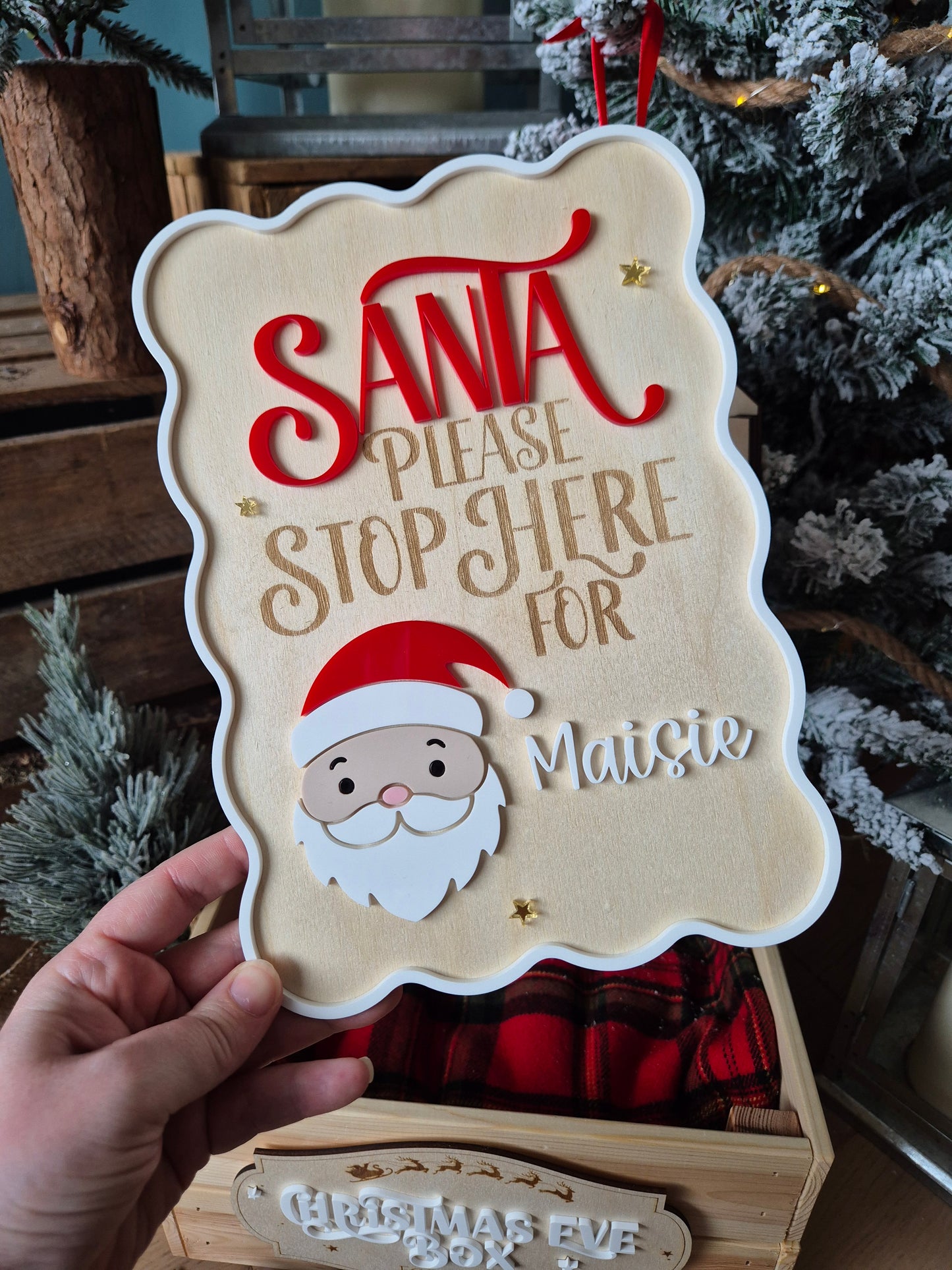 Christmas Traditions Santa Please Stop Here Sign - Personalised Retro Plaque