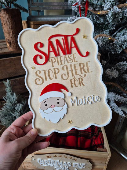 Christmas Traditions Santa Please Stop Here Sign - Personalised Retro Plaque