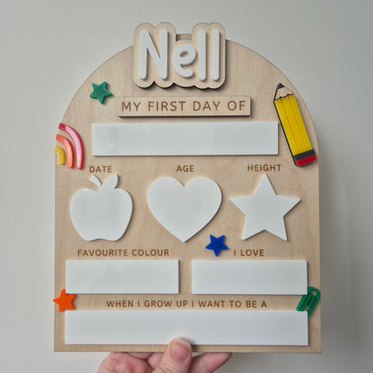 Personalised Back to School Board Pencil Theme Layout 1 - Reusable and Interchangeable Wooden and Acrylic Sign