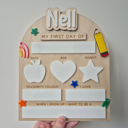 Personalised Back to School Board - Reusable Wooden and Acrylic Sign