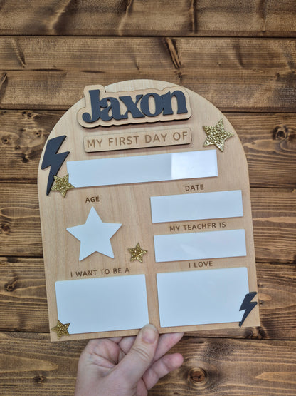 Personalised Lightening Bolt Back to School Board - Reusable Wooden and Acrylic Sign