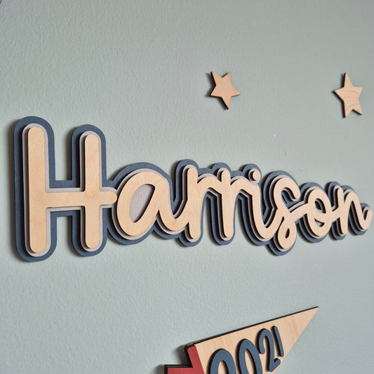 Personalised Wooden Triple Layer Name Sign