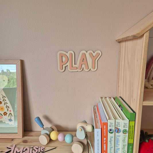 Double Layer 'Play' Wall Sign - Hand-painted Wooden Phrase