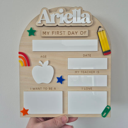 Personalised Back to School Board Pencil Theme Layout 2 - Reusable Wooden and Acrylic Sign