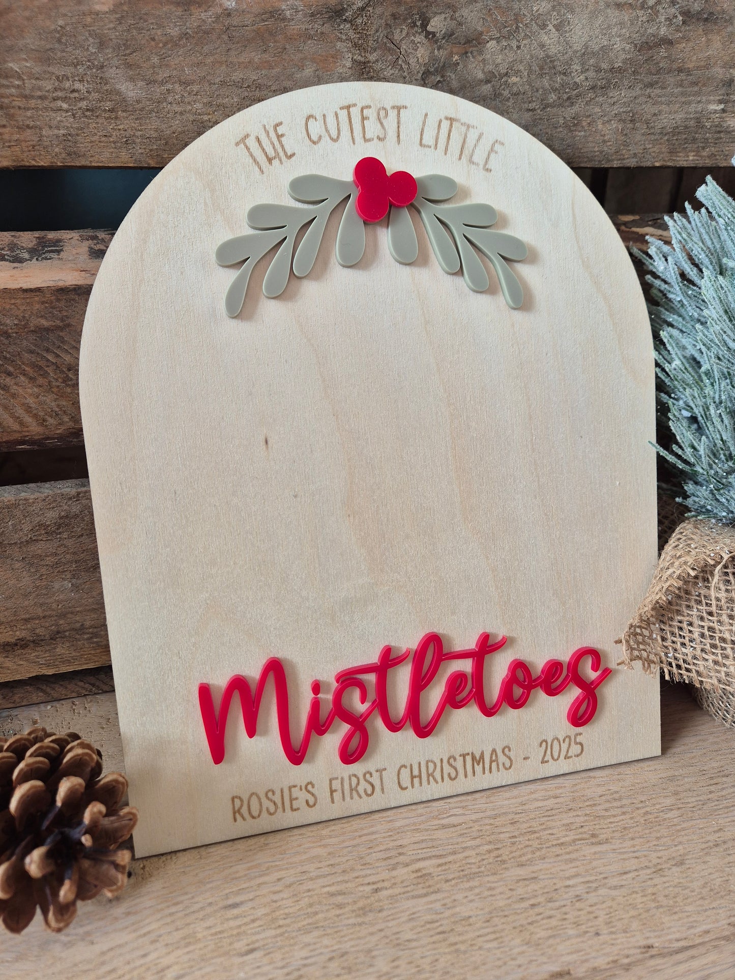 Our Cute Little Mistletoes Sign - Personalised Baby's First Christmas Footprints - Gift for Grandparents