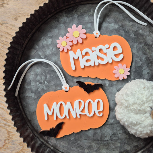 Personalised Pumpkin Name Tags | Boo Basket Acrylic Halloween Decoration