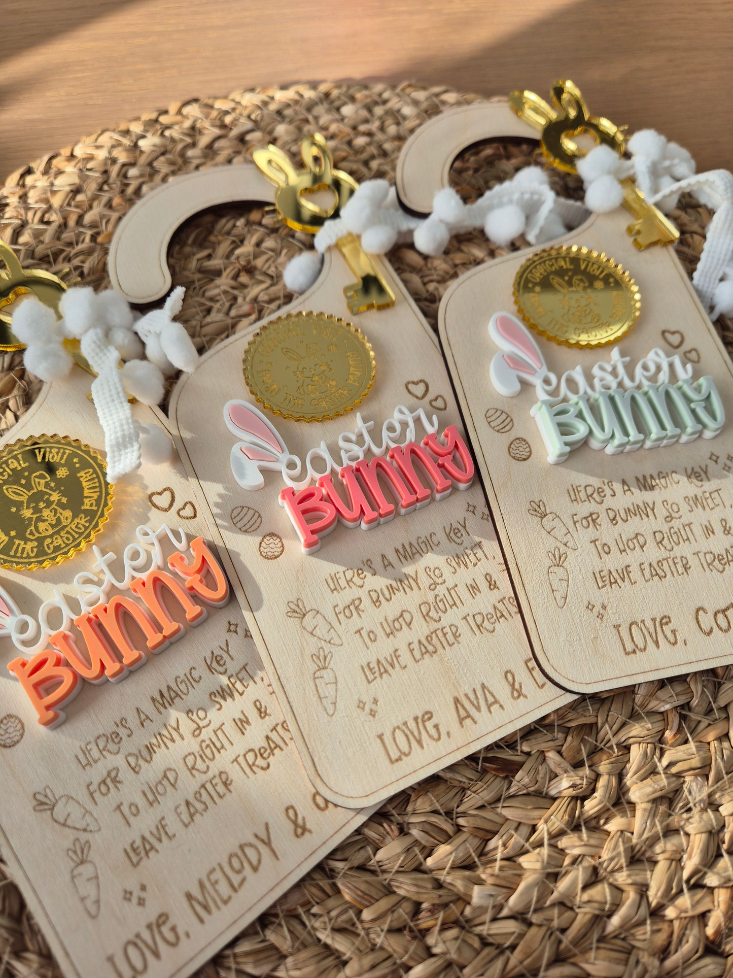 Personalised Easter Bunny Magic Key Door Hanger - Wooden and Acrylic Decoration