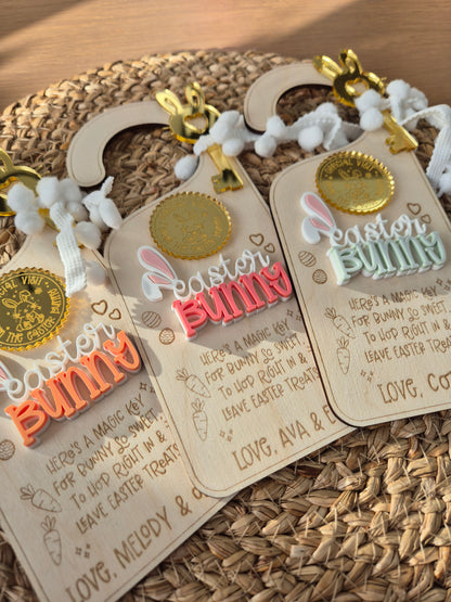 Personalised Easter Bunny Magic Key Door Hanger - Wooden and Acrylic Decoration