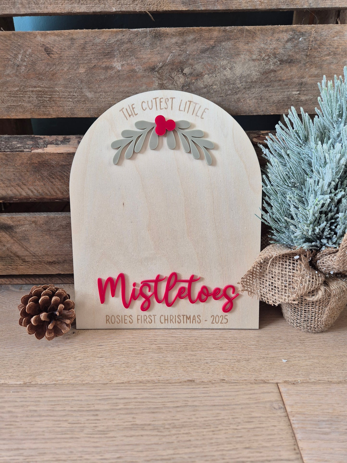 Our Cute Little Mistletoes Sign - Personalised Baby's First Christmas Footprints - Gift for Grandparents