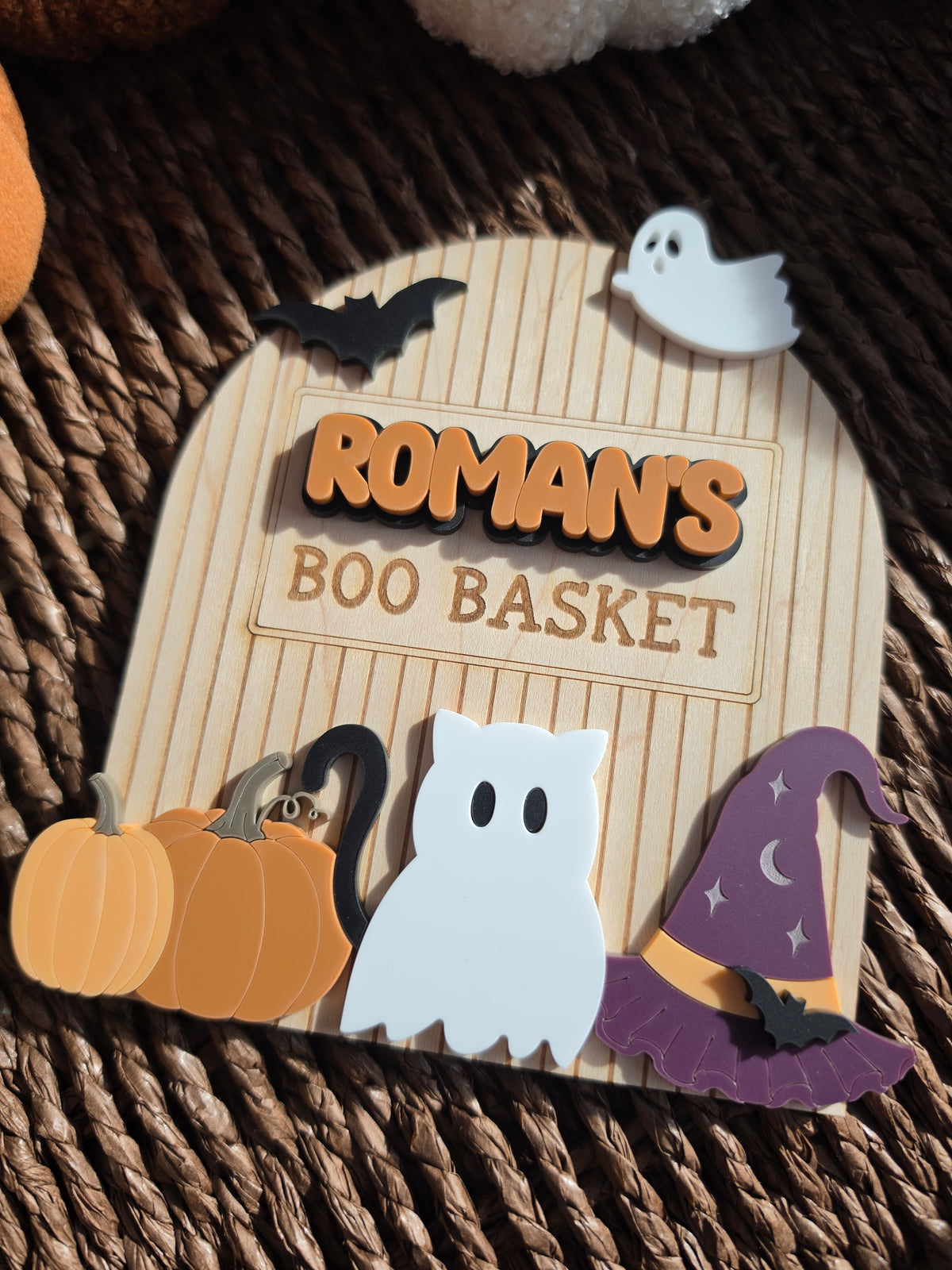 Spooky Cute Interchangeable Crate and Boo Basket Plaque - Dark Theme
