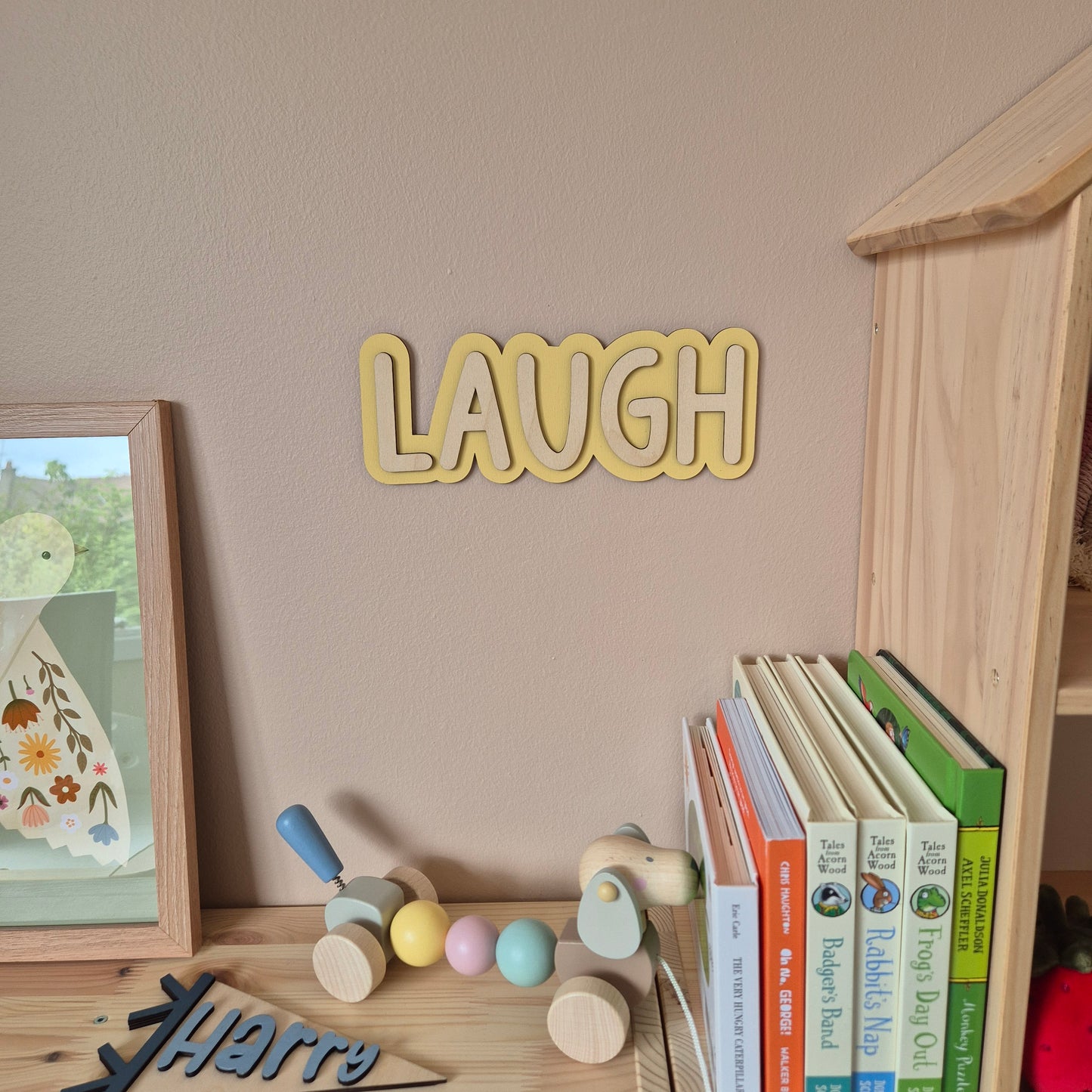 Double Layer 'Laugh' Wall Sign - Hand-painted Wooden Phrase