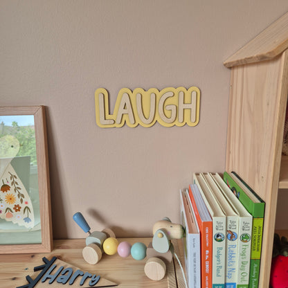 Double Layer 'Laugh' Wall Sign - Hand-painted Wooden Phrase