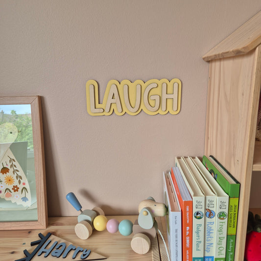 Double Layer 'Laugh' Wall Sign - Hand-painted Wooden Phrase