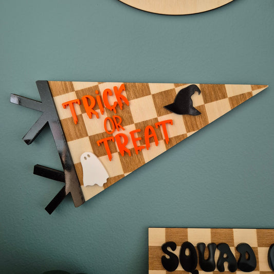 Trick or Treat Checkerboard Wooden and Acrylic Pennant