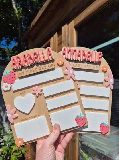 Personalised Strawberry Flowers Back to School Board - Reusable Wooden and Acrylic Sign