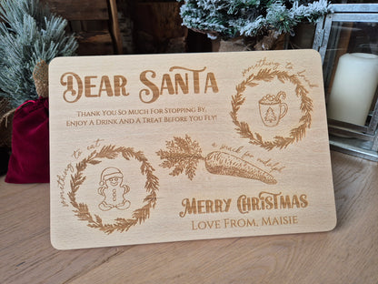 Christmas Traditions Santa Treats Wooden Board - Personalised Milk and Cookie Christmas Eve Plate