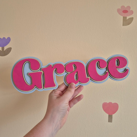 Personalised Wooden Triple Layer Name Sign
