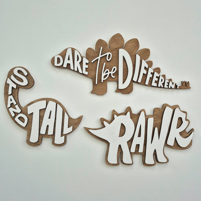 DinoRAWR Wall Signs – Set of 3, Inspirational Dinosaur Wooden Room Decor